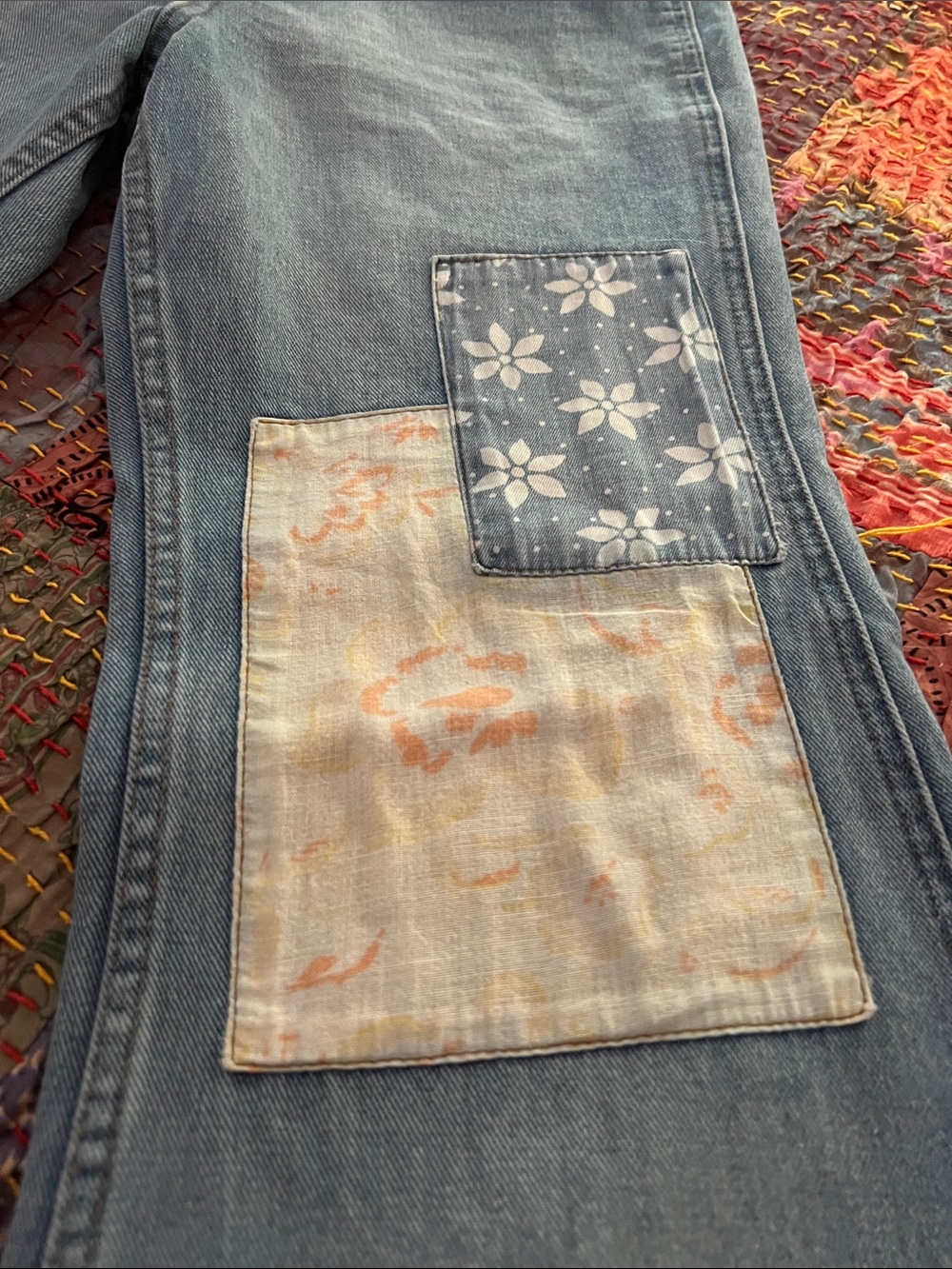 Wrangler women’s flared patchwork Jeans in Washed Blue - Picture 2 of 16